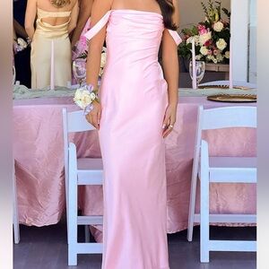 Ella Light Pink Off Shoulder Formal Maxi Dress